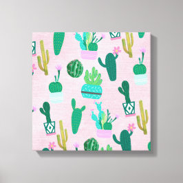 Impressão Em Tela Plantas Cactos Cactáceas do Sudoeste Rústico Rosa