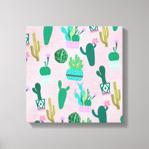 Impressão Em Tela Plantas de Cacto Cactos do Sudoeste Rústico Rosa