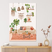 Plantas em Aquarela em Casa Estilo Boêmio