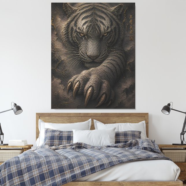 Impressão Em Tela Poderoso Design de Energia Dourada do Tigre Branco (Insitu(Quarto))