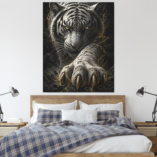 Impressão Em Tela Poderoso Design de Energia Dourada do Tigre Branco (Insitu(Quarto))