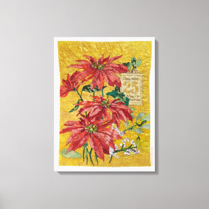 Impressão Em Tela Poinsettia Dourada Arte Natalina de Luxo