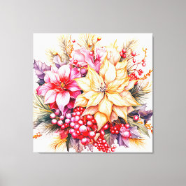 Impressão Em Tela Poinsettias e Holly de Natal