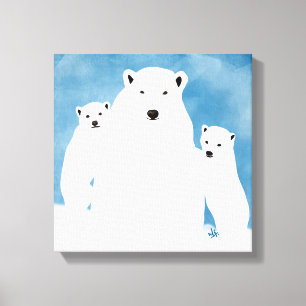 Impressão Em Tela Polar Bear Mãe com Filhos