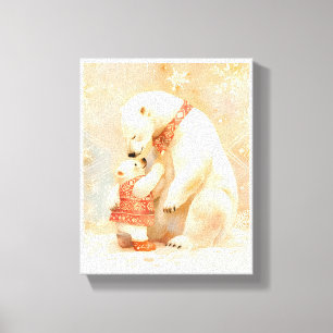 Impressão Em Tela Polar Bear Mãe e Filhote Abraço de Inverno Berçári