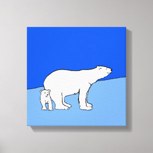 Impressão Em Tela Polar Bear Mãe e Pintura em Cubo - Arte Selvagem