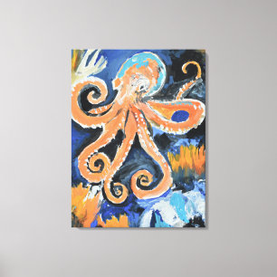 Impressão Em Tela Polvo Abstrato Laranja Vibrante