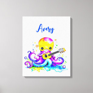 Impressão Em Tela Polvo de desenho animado personalizado tocando vio