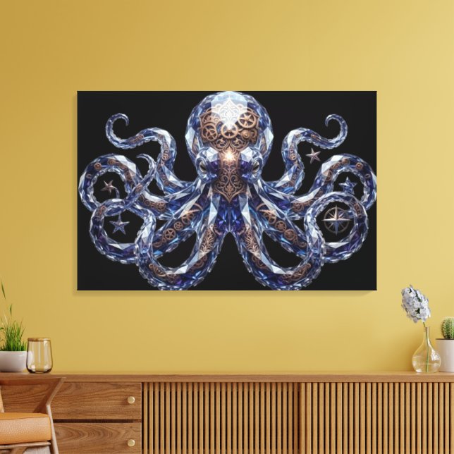 Impressão Em Tela Polvo Steampunk Cristalino (Insitu(Sala de estar))
