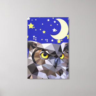 Impressão Em Tela Polygon Owl e Starry Night Sky