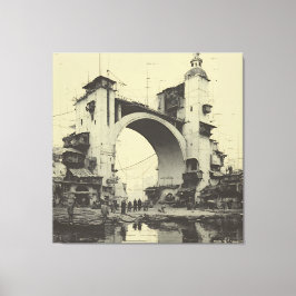 Impressão Em Tela Ponte Arqueada Sepia Vintage Mercado do Rio