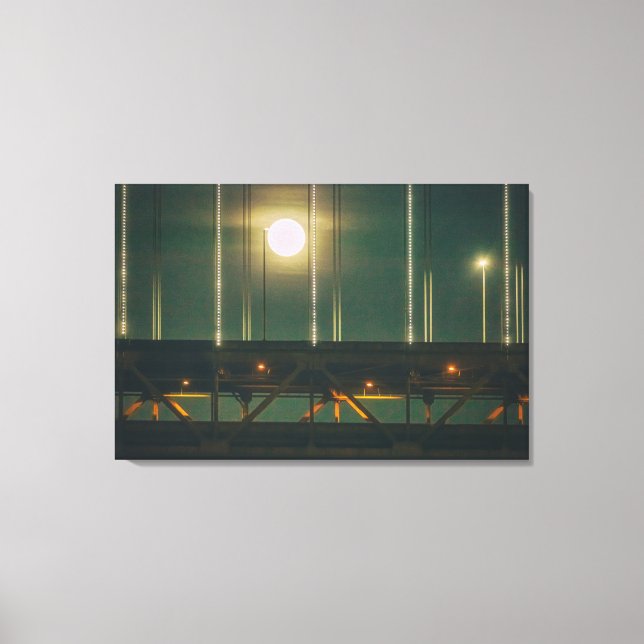 Impressão Em Tela Ponte Bay à noite com lua cheia (Frente)