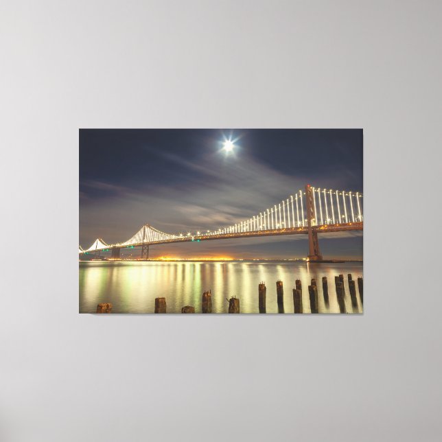 Impressão Em Tela Ponte Bay durante a noite com lua (Frente)