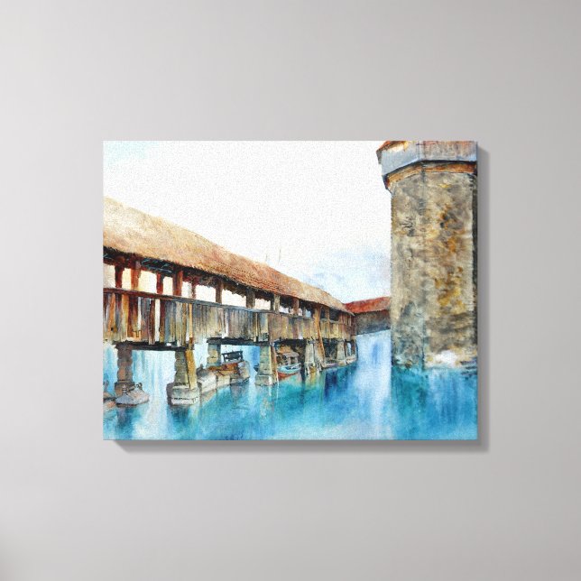 Impressão Em Tela Ponte da Capela em Luzerna (Suiça) (Frente)