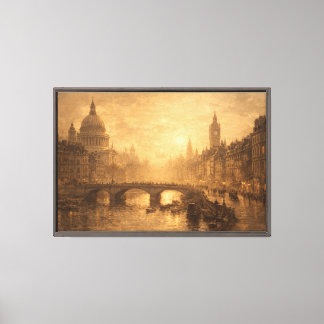 Impressão Em Tela Ponte de Cidade Europeia Vintage