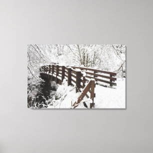 Impressão Em Tela Ponte de madeira coberta de neve