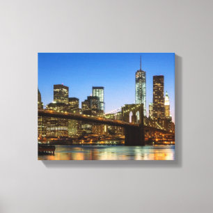 Impressão Em Tela Ponte de Manhattan e de Brooklyn no crepúsculo