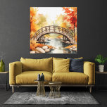 Impressão Em Tela Ponte de Outono de Cores Cênicas em Fluxo<br><div class="desc">Arte de parede de canvas com uma ilustração cênica de aquarela de uma paisagem de outono com árvores em cores vibrantes de queda no fundo, uma ponte ambulante arborizada sobre um fluxo fluente e pedras no primeiro plano. Mostrado em 12x12. Tamanhos e estilos adicionais disponíveis, a imagem pode precisar ser...</div>