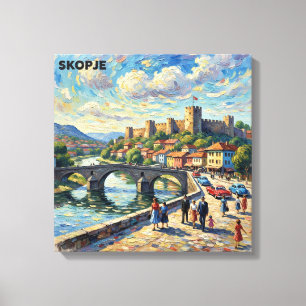 Impressão Em Tela Ponte de Pedra de Skopje e Arte em Tela da Fortale