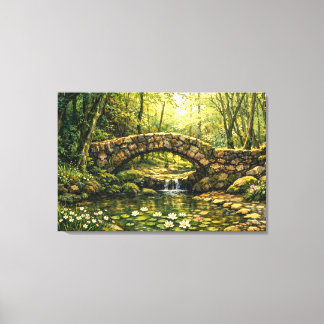 Impressão Em Tela Ponte de Pedra e Arte de Córrego Cottagecore