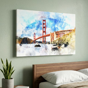 Impressão Em Tela Ponte Golden Gate aquarela em São Francisco