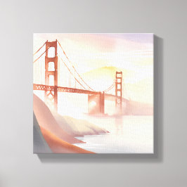 Impressão Em Tela Ponte Golden Gate | Nascer do Sol Aquarela Bonita