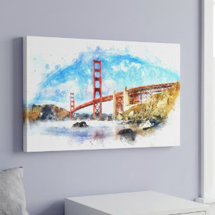 Impressão Em Tela Ponte Golden Gate Pastel em São Francisco