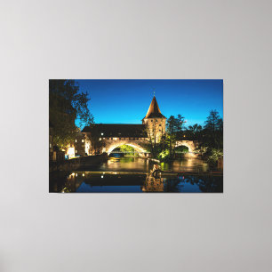 Impressão Em Tela Ponte medieval antiga à noite em Nuremberg