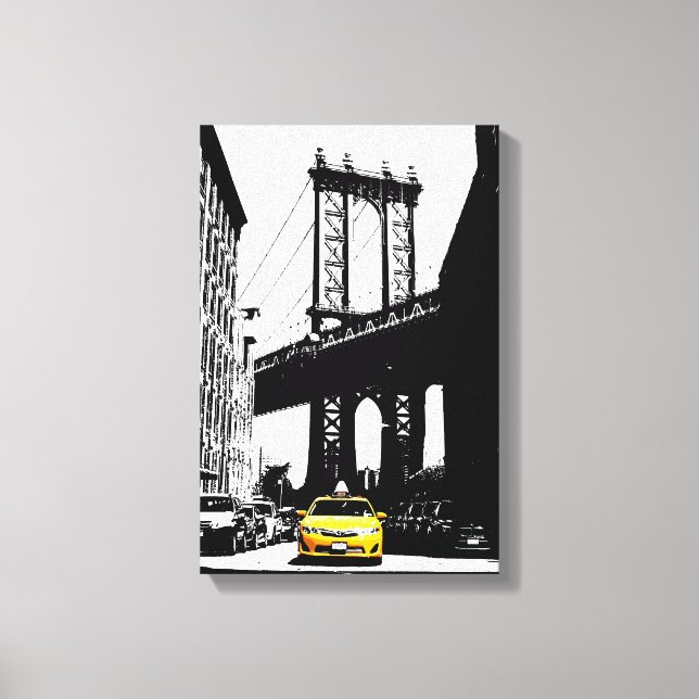 Impressão Em Tela Ponte Nyc Nova Iorque Yellow Taxi Brooklyn (Frente)