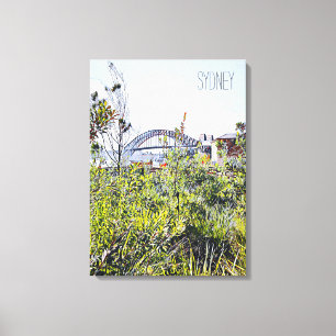 Impressão Em Tela Ponte Sydney Harbor com plantas nativas