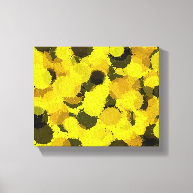 Impressão Em Tela Pontos de girassol abstrato de arte amarelo preto (Frente)