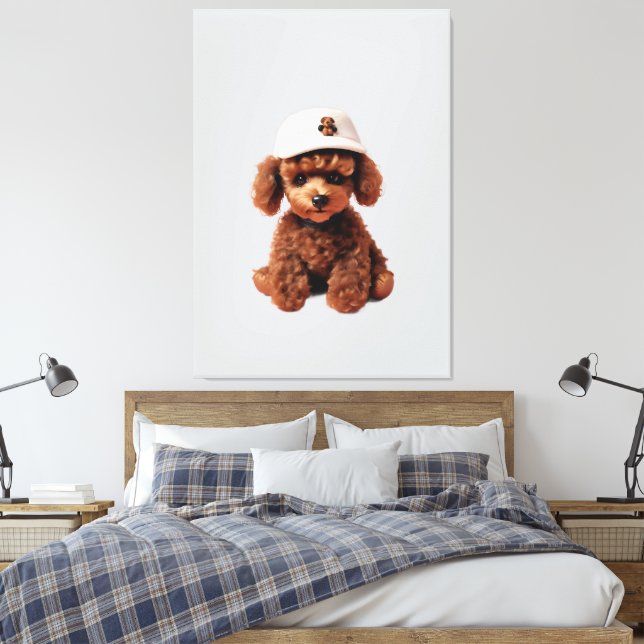 Impressão Em Tela Poodle de Xícara com Chapéu (Insitu(Quarto))