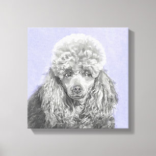 Impressão Em Tela Poodle Miniature Toy Silver Cinza Blue Dog Art