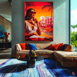 Impressão Em Tela Pop Art Glamoré no Sunset com Vinho