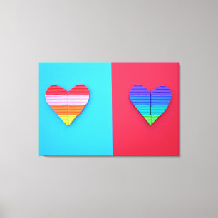 Impressão Em Tela Pop Art Love Twin Rainbow Hearts