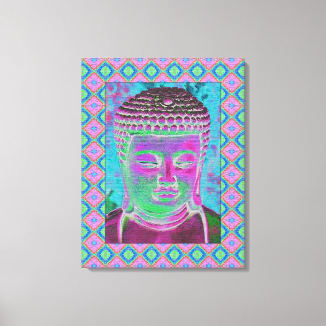 Impressão Em Tela Pop Buda em Magenta e Turquesa (Frente)