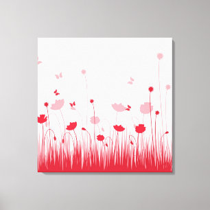 Impressão Em Tela Pópias Vermelhas e Brancas Minimalistas