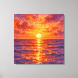 Impressão Em Tela Pôr do Sol Ardente - Estilo de Pintura em Aquarela