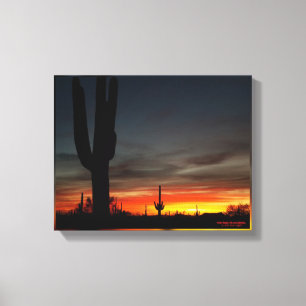Impressão Em Tela Por do sol com o cacto gigante do saguaro no
