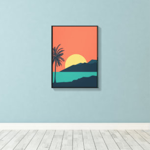 Impressão Em Tela Pôr do Sol de Palmeira, Ilha, Arte Abstrata Boho