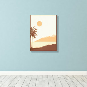 Impressão Em Tela Pôr do Sol de Palmeira, Ilha, Arte Abstrata Boho