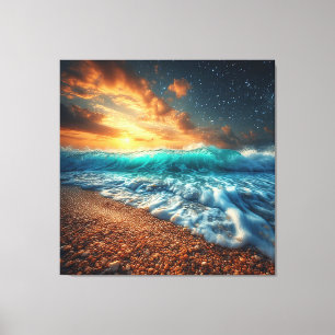 Impressão Em Tela Pôr do sol deslumbrante na costa sobre as ondas do