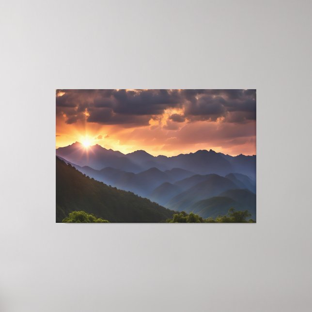 Impressão Em Tela Pôr do Sol Deslumbrante Sobre as Montanhas (Frente)