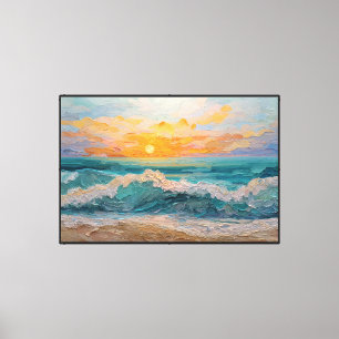 Impressão Em Tela Pôr do Sol Dourado Sobre as Ondas do Oceano Arte A