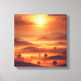 Impressão Em Tela Pôr do Sol Dourado Sobre Colinas Nebulosas Tela Vi