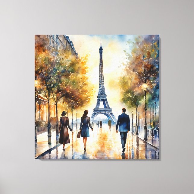 Impressão Em Tela Pôr do sol na arte da aquarela em Paris (Frente)