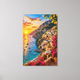 Impressão Em Tela Pôr do sol na Costa Amalfitana Itália. Mediterrâne