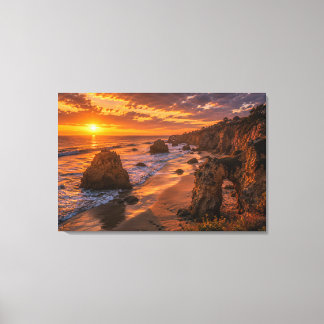 Impressão Em Tela Pôr do Sol na Costa Dourada de Malibu Paisagem da