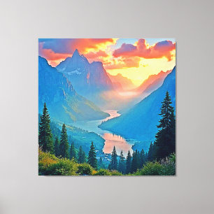 Impressão Em Tela Pôr do Sol na Montanha: Arte da Paz do Vale Dourad