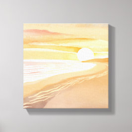 Impressão Em Tela Pôr do Sol na Praia Aquarela | Amarelo Bonito 